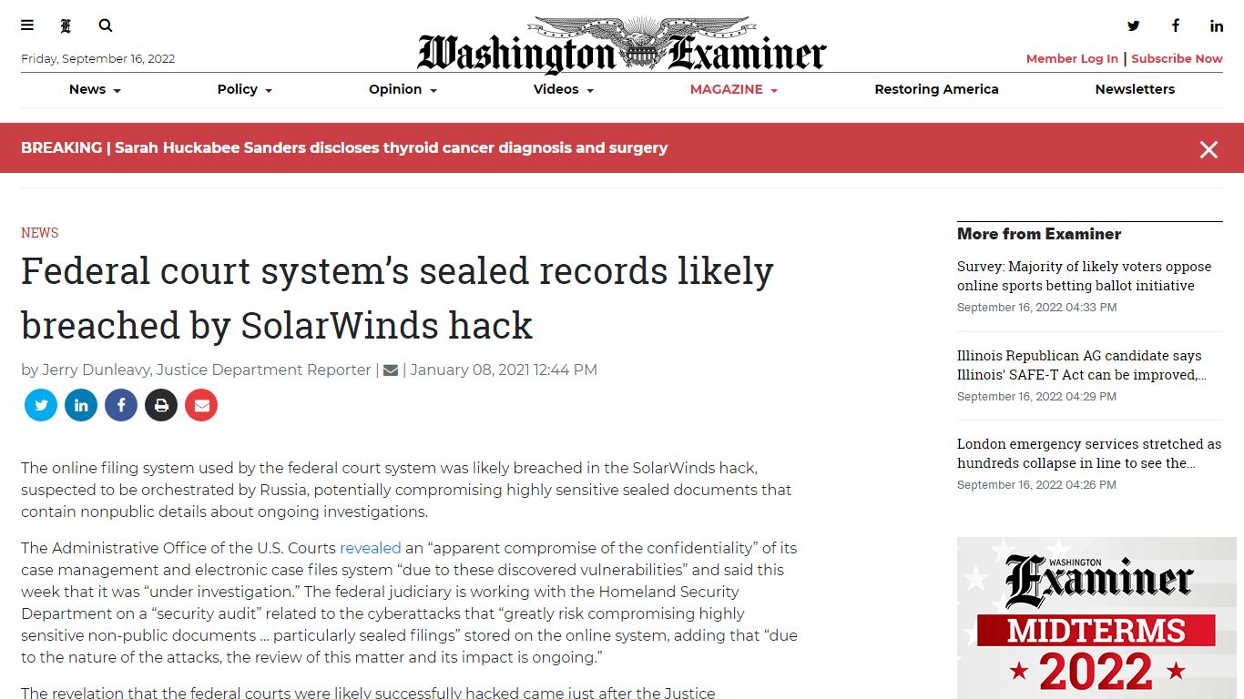 Federal court system’s sealed records likely breached by SolarWinds ...