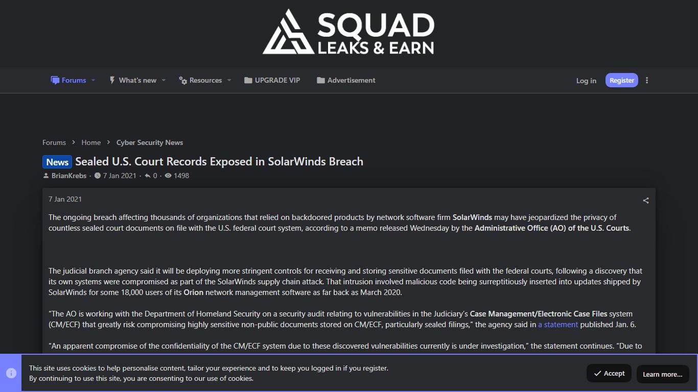 News Sealed U.S. Court Records Exposed in SolarWinds Breach